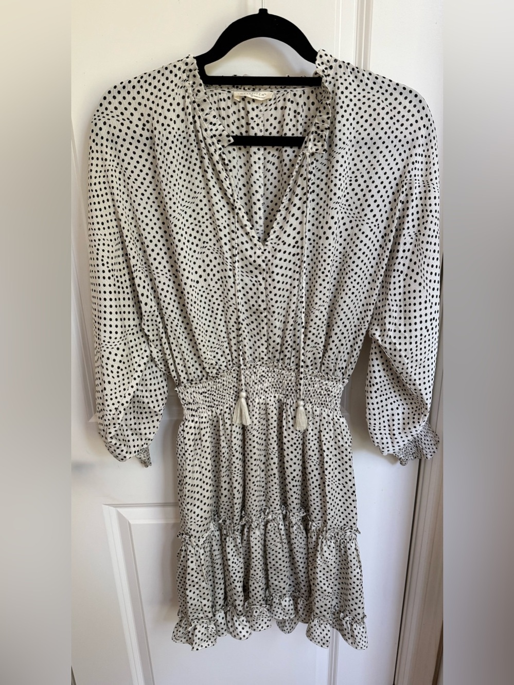 Love Stitch White Polka Dot V-Neck Smocked Waist Dress